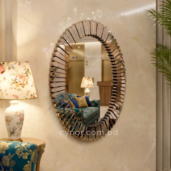 WR726-Antique Golden Sunburst Design Wall Mirror Fiber Frame (8)