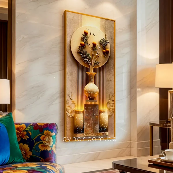 WR731-2-Autumn Citrus Vase Wall Art with Resin Stone Inlay and Gold Aluminium Frame (1)