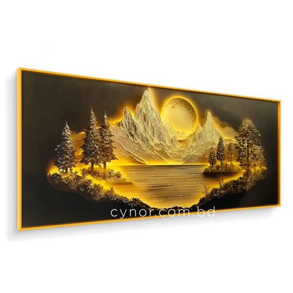 WR731-3-Mystical Mountain Landscape Wall Art with Resin Stone Inlay and Gold Aluminium Frame (4)