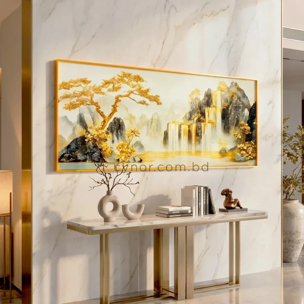WR731-4-Fantasy Waterfall Landscape Wall Art with Resin Stone Inlay and Gold Aluminium Frame (11)