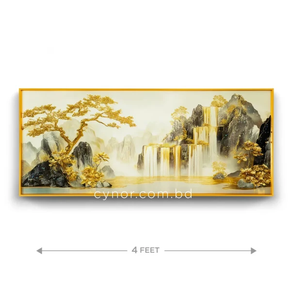 WR731-4-Fantasy Waterfall Landscape Wall Art with Resin Stone Inlay and Gold Aluminium Frame (3)