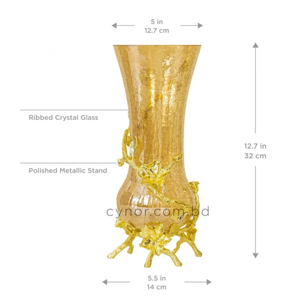 HD265-Luxury Golden Crackle Glass Flower Vase with Golden Metal Floral Stand (3)