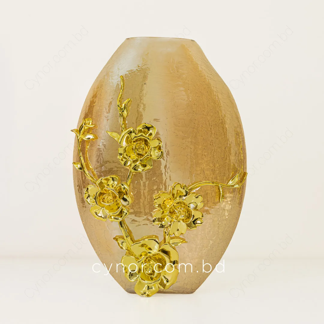 HD266-Exquisite Crackle Glass Flower Vase with Artistic Golden Metal Floral Accent (3) HD266-Exquisite Crackle Glass Flower Vase with Artistic Golden Metal Floral Accent (3)