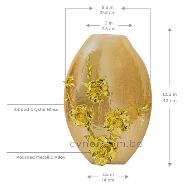 HD266-Exquisite Crackle Glass Flower Vase with Artistic Golden Metal Floral Accent (4)
