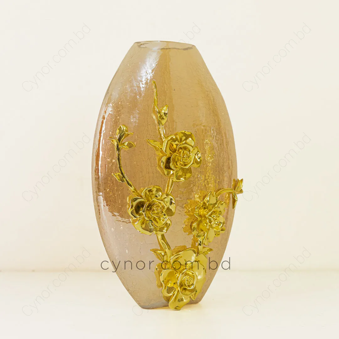 HD266-Exquisite Crackle Glass Flower Vase with Artistic Golden Metal Floral Accent (5) HD266-Exquisite Crackle Glass Flower Vase with Artistic Golden Metal Floral Accent (5)