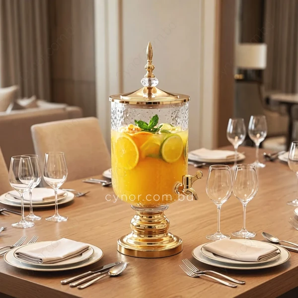KC239-5L Luxury Hammered Glass Beverage Dispenser with Golden Stainless Steel Stand (2)
