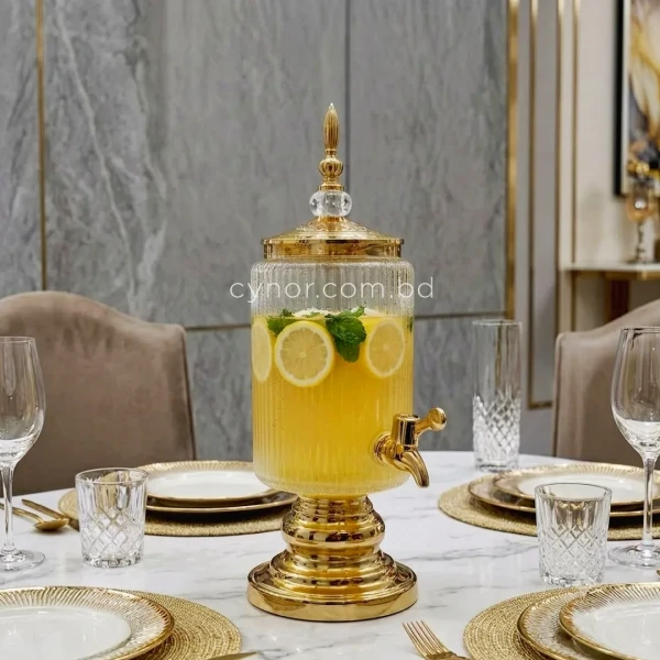 KC240-3.5L Luxury Glass Beverage Dispenser with Golden Stainless Steel Stand (1)