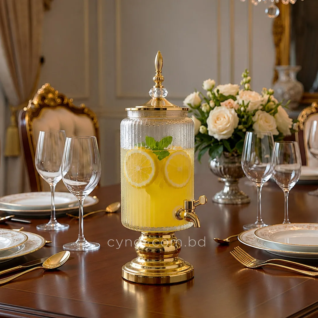 KC240-3.5L Luxury Glass Beverage Dispenser with Golden Stainless Steel Stand (2) KC240-3.5L Luxury Glass Beverage Dispenser with Golden Stainless Steel Stand (2)