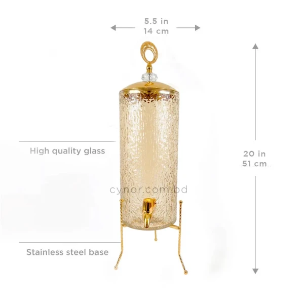 KC241-2-4L Luxury Hammered Glass Beverage Dispenser with Golden Stainless Steel Stand (4)