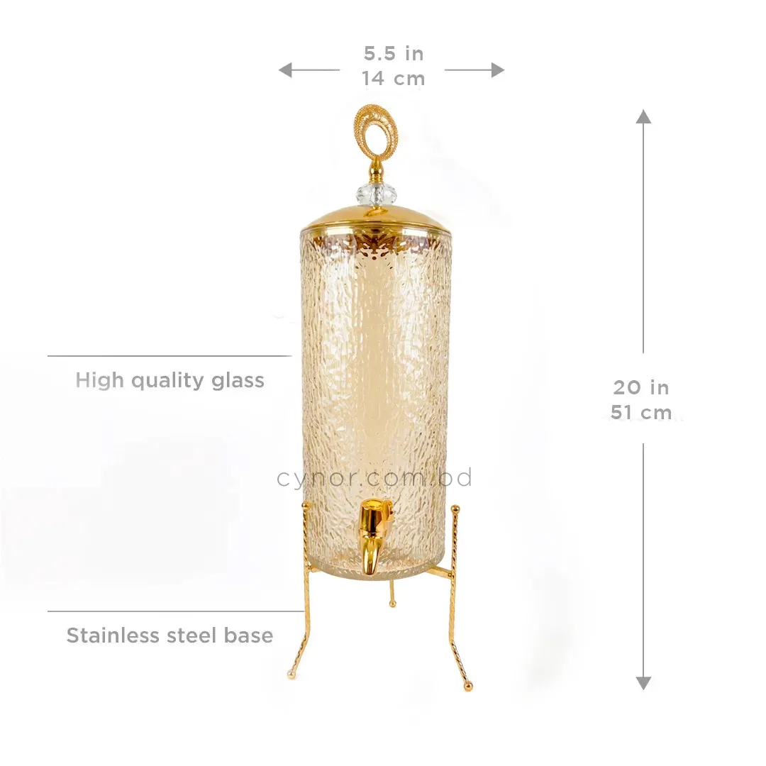 KC241-2-4L Luxury Hammered Glass Beverage Dispenser with Golden Stainless Steel Stand (4) KC241-2-4L Luxury Hammered Glass Beverage Dispenser with Golden Stainless Steel Stand (4)
