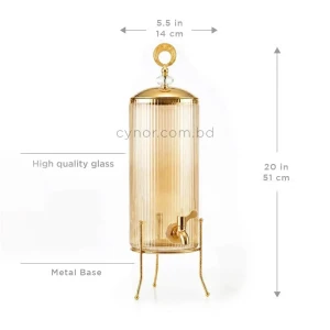KC241-4L-Luxury-Ribbed-Glass-Beverage-Dispenser-with-Golden-Metal-Stand