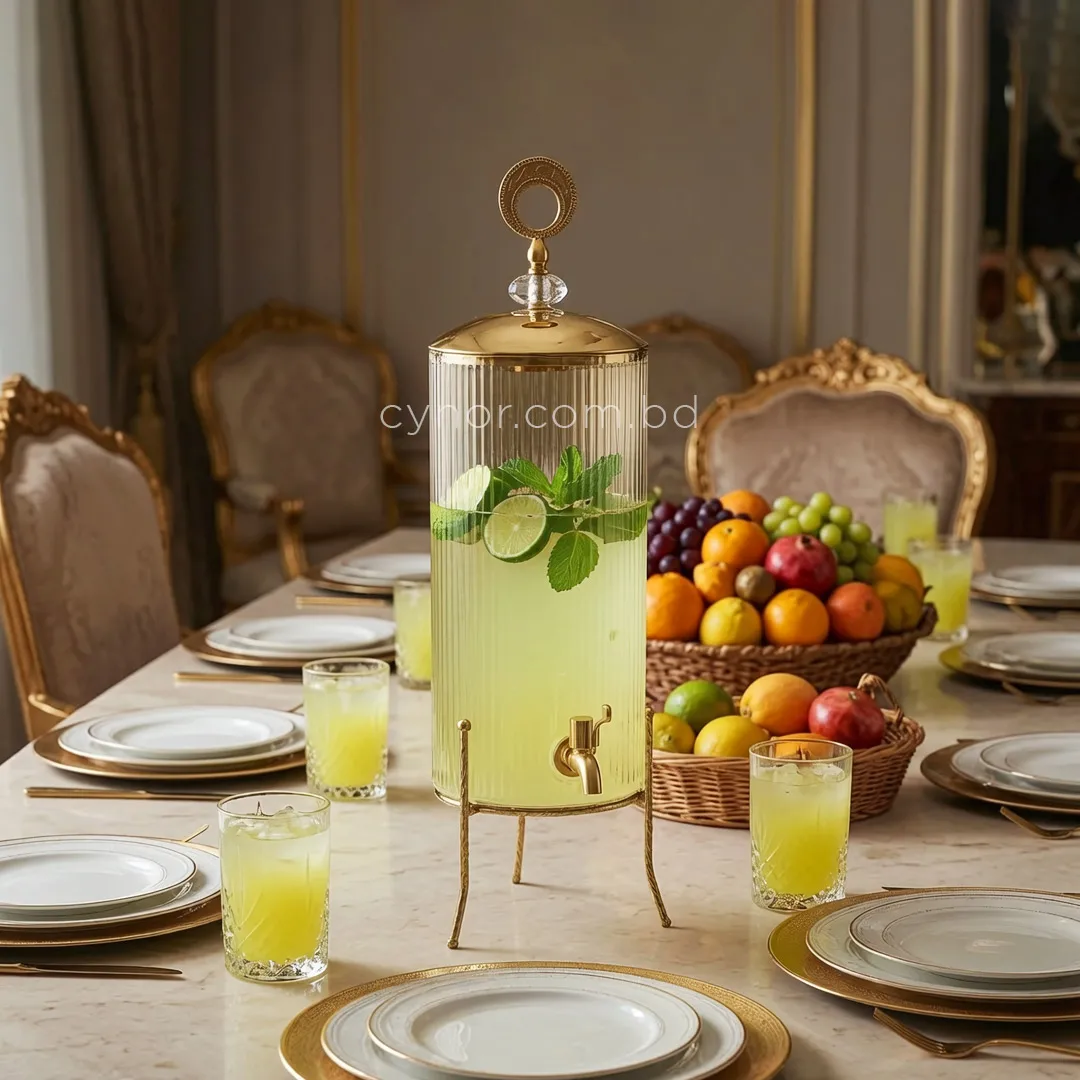 KC241-4L Luxury Ribbed Glass Beverage Dispenser with Golden Stainless Steel Stand (1) KC241-4L Luxury Ribbed Glass Beverage Dispenser with Golden Stainless Steel Stand (1)