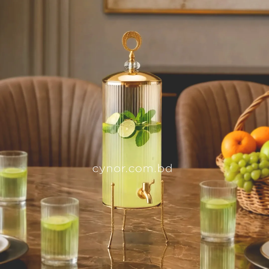 KC241-4L Luxury Ribbed Glass Beverage Dispenser with Golden Stainless Steel Stand (3) KC241-4L Luxury Ribbed Glass Beverage Dispenser with Golden Stainless Steel Stand (3)