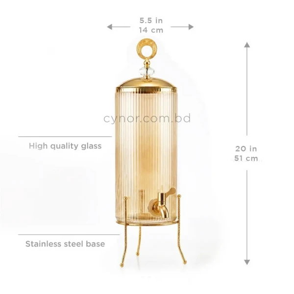 KC241-4L Luxury Ribbed Glass Beverage Dispenser with Golden Stainless Steel Stand (5)