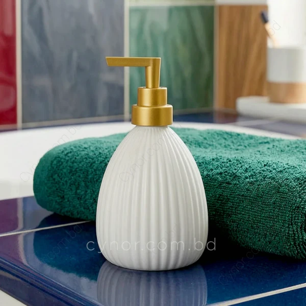 KC243-White-White Ribbed Ceramic Porcelain Ceramic Soap Shampoo Lotion Dispenser (2)