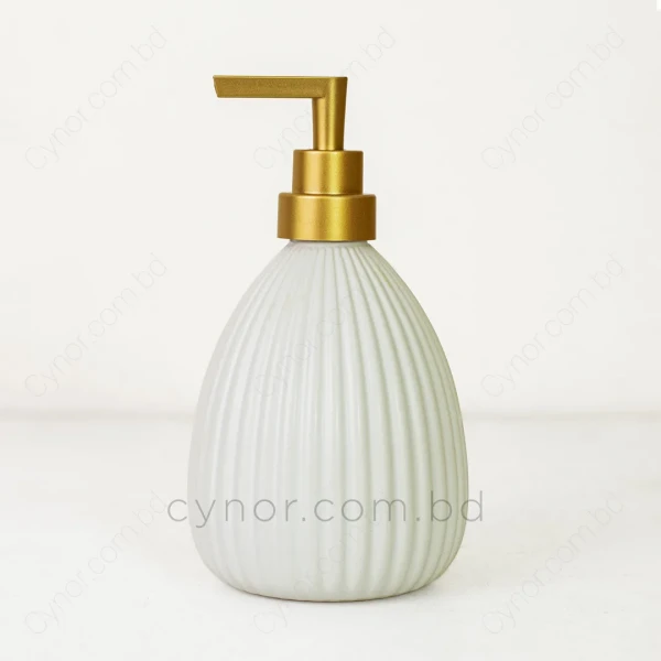 KC243-White-White Ribbed Ceramic Porcelain Ceramic Soap Shampoo Lotion Dispenser (3)