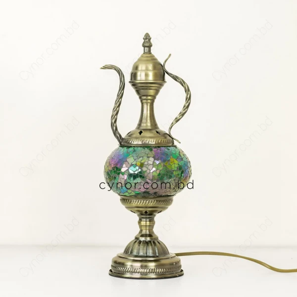 TL16-Green-Turkish Mosaic Table Lamp Ewer Style Metal Body with Green Ambient Light (2)
