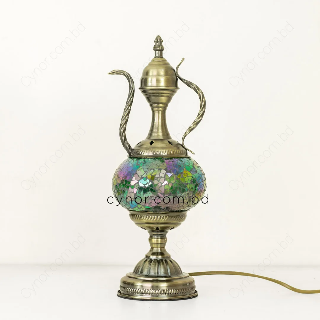 TL16-Green-Turkish Mosaic Table Lamp Ewer Style Metal Body with Green Ambient Light (2) TL16-Green-Turkish Mosaic Table Lamp Ewer Style Metal Body with Green Ambient Light (2)