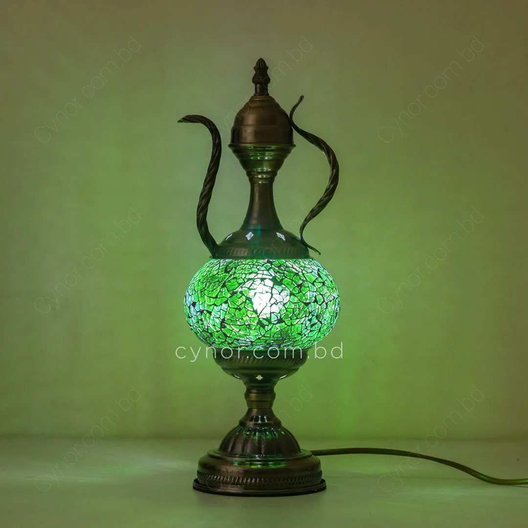 TL16-Green-Turkish Mosaic Table Lamp Ewer Style Metal Body with Green Ambient Light (3) TL16-Green-Turkish Mosaic Table Lamp Ewer Style Metal Body with Green Ambient Light (3)