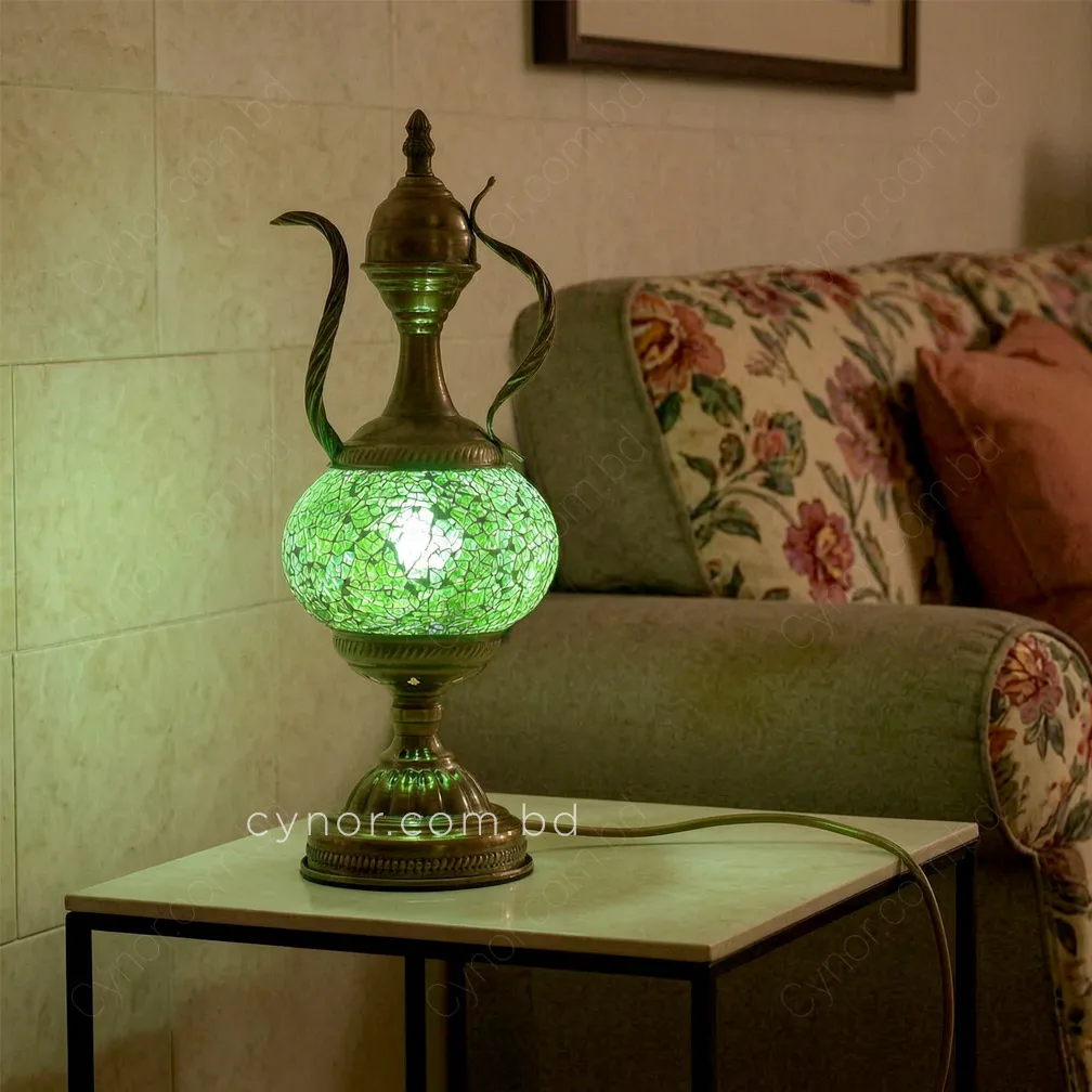 TL16-Green-Turkish Mosaic Table Lamp Ewer Style Metal Body with Green Ambient Light (8) TL16-Green-Turkish Mosaic Table Lamp Ewer Style Metal Body with Green Ambient Light (8)