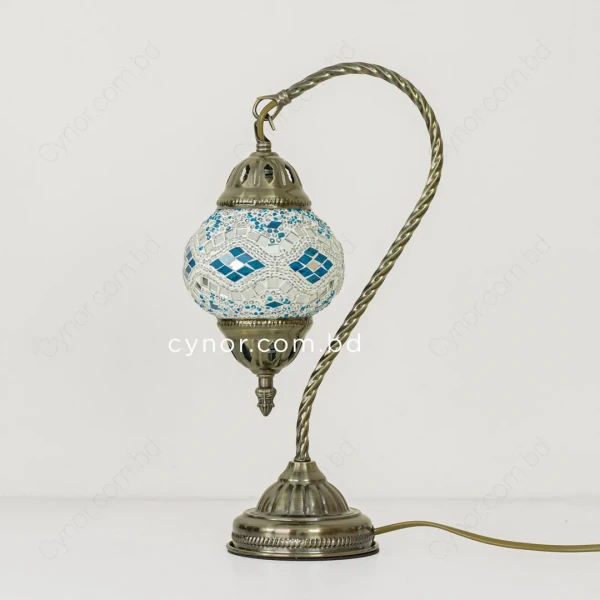 TL341-Blue-2-Turkish Mosaic Table Lamp Swan-Neck Metal Body with Blue Ambient Light (2)