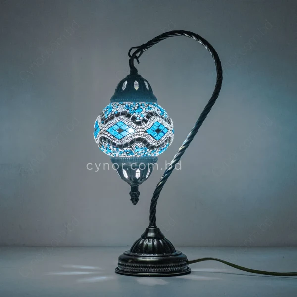 TL341-Blue-2-Turkish Mosaic Table Lamp Swan-Neck Metal Body with Blue Ambient Light (3)