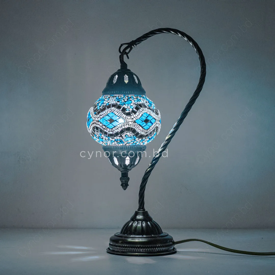 TL341-Blue-2-Turkish Mosaic Table Lamp Swan-Neck Metal Body with Blue Ambient Light (3) TL341-Blue-2-Turkish Mosaic Table Lamp Swan-Neck Metal Body with Blue Ambient Light (3)