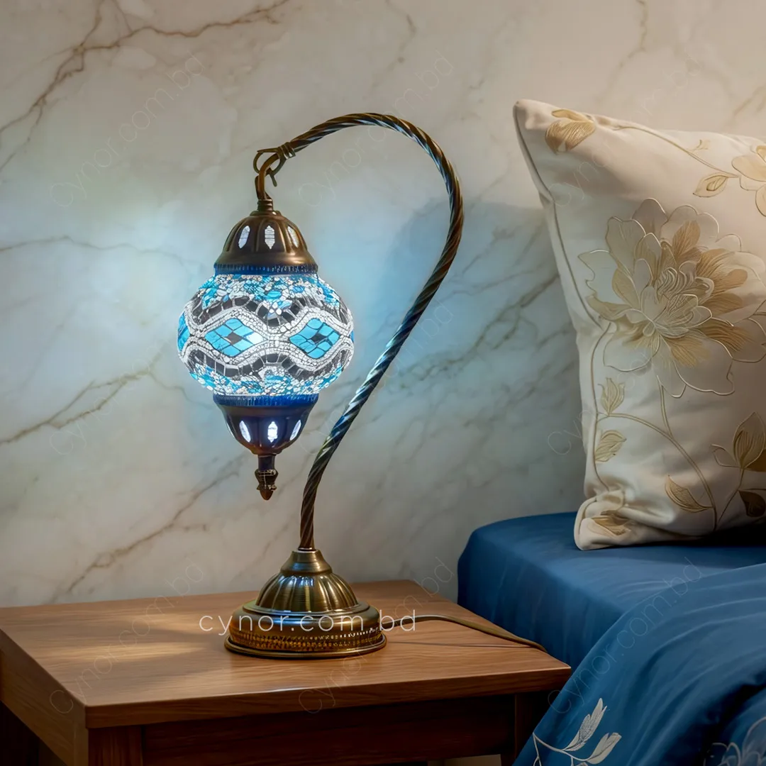 TL341-Blue-2-Turkish Mosaic Table Lamp Swan-Neck Metal Body with Blue Ambient Light (8) TL341-Blue-2-Turkish Mosaic Table Lamp Swan-Neck Metal Body with Blue Ambient Light (8)
