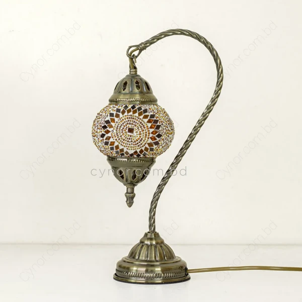 TL341-Yellow-Turkish Mosaic Table Lamp Swan-Neck Metal Body with Yellow Ambient Light (2)