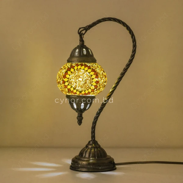 TL341-Yellow-Turkish Mosaic Table Lamp Swan-Neck Metal Body with Yellow Ambient Light (3)