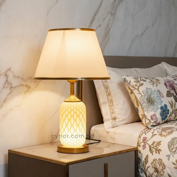 TL391-1-3D Printed Spiral Wave Table Lamp Fabric Shade and Golden Metal Base (2)