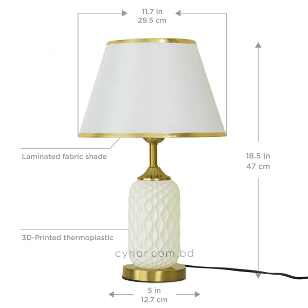 TL391-1-3D Printed Spiral Wave Table Lamp Fabric Shade and Golden Metal Base (4)