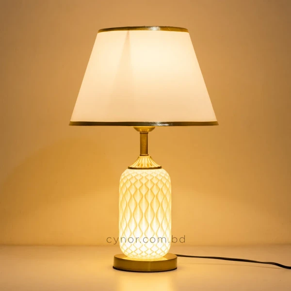 TL391-1-3D Printed Spiral Wave Table Lamp Fabric Shade and Golden Metal Base (6)
