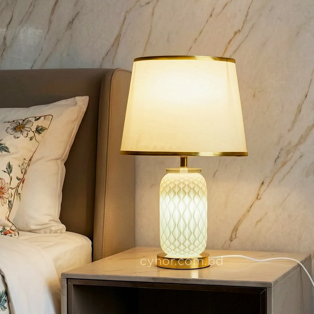 TL391-2-3D Printed Spiral Wave Table Lamp with Fabric Shade and Golden Metal Base (1) TL391-2-3D Printed Spiral Wave Table Lamp with Fabric Shade and Golden Metal Base (1)