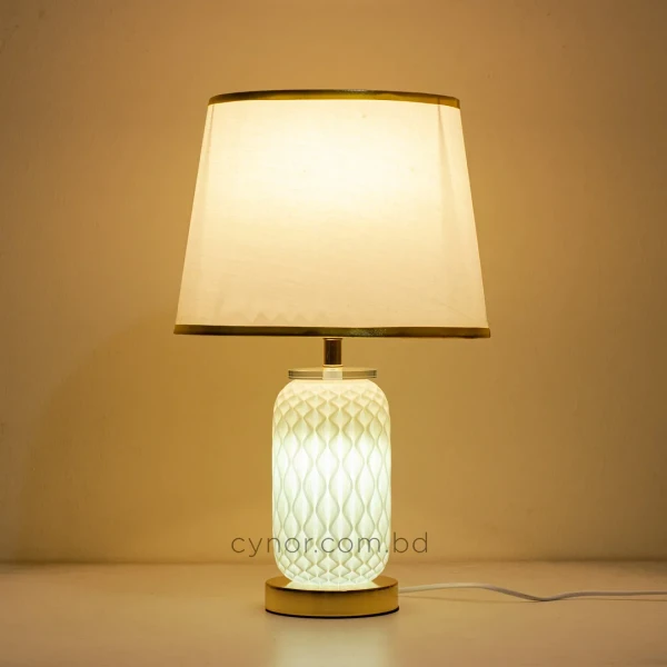 TL391-2-3D Printed Spiral Wave Table Lamp with Fabric Shade and Golden Metal Base (5)