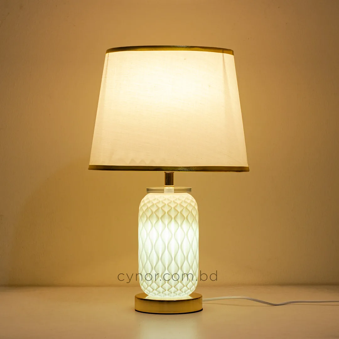 TL391-2-3D Printed Spiral Wave Table Lamp with Fabric Shade and Golden Metal Base (5) TL391-2-3D Printed Spiral Wave Table Lamp with Fabric Shade and Golden Metal Base (5)