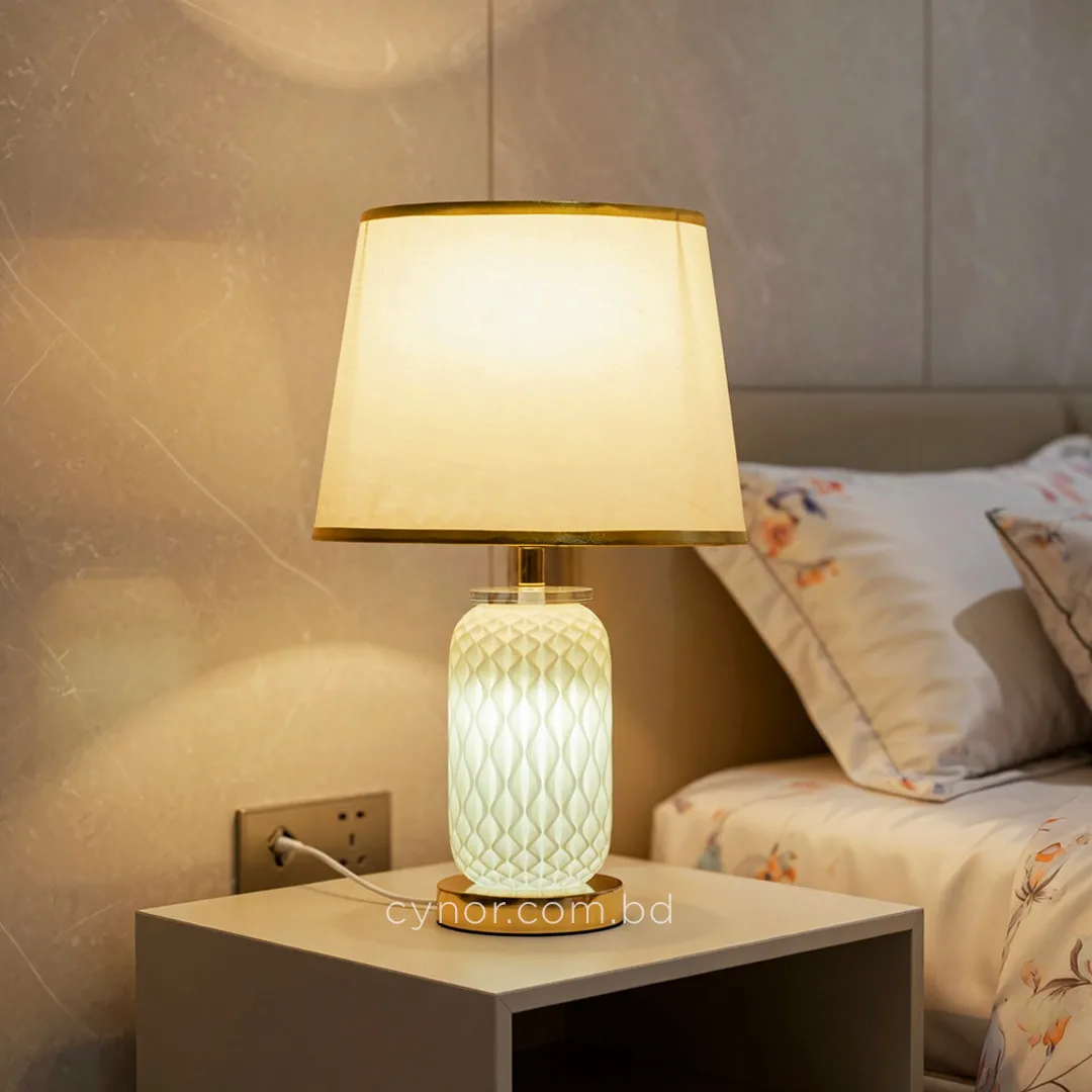 TL391-2-3D Printed Spiral Wave Table Lamp with Fabric Shade and Golden Metal Base (9) TL391-2-3D Printed Spiral Wave Table Lamp with Fabric Shade and Golden Metal Base (9)