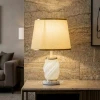 TL392-1-3D Printed Aurora Spiral Table Lamp with Fabric Shade and White Metal Base (1)