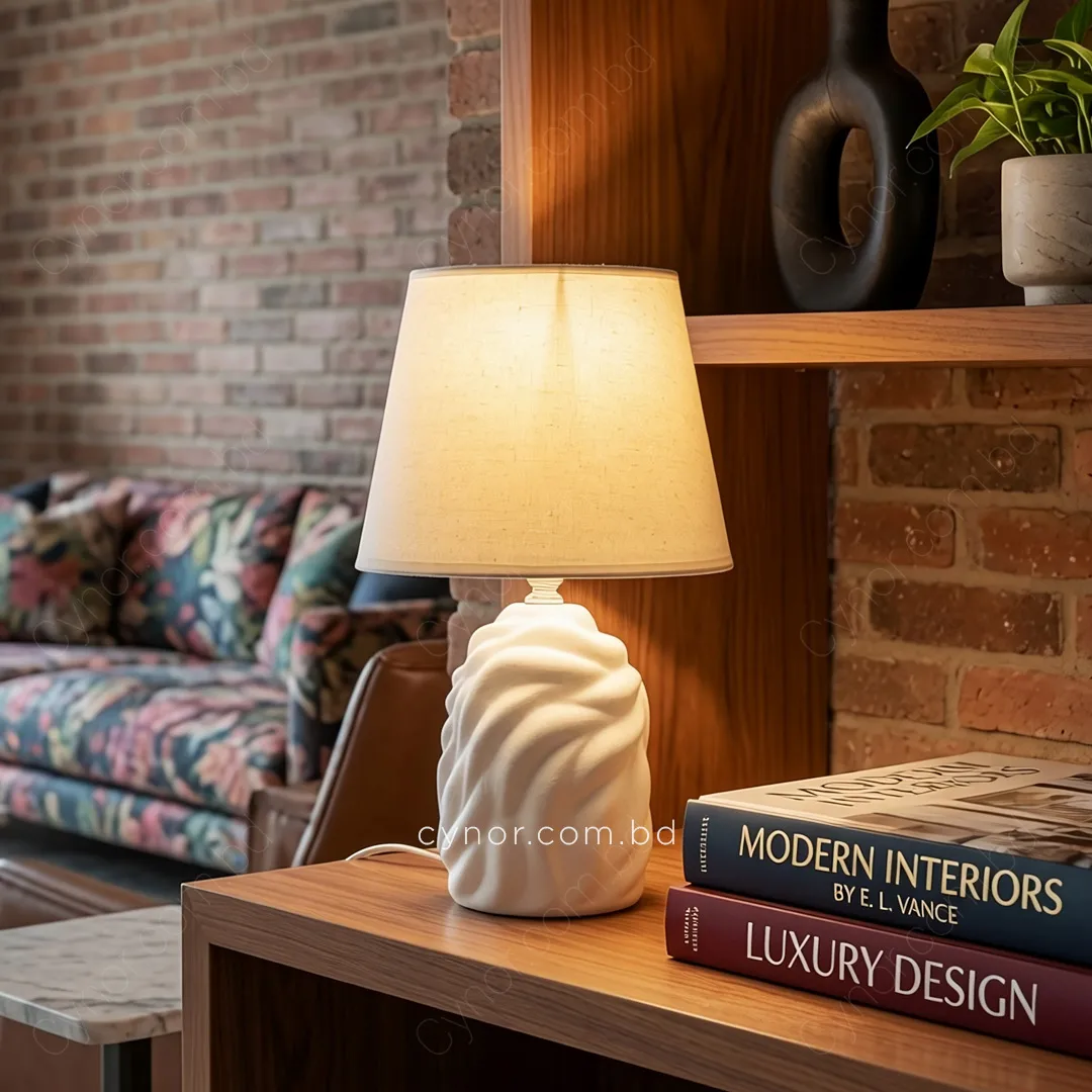 TL395-1-Compact Sculptural Ceramic Table Lamp with Textured Fabric Shade (1) TL395-1-Compact Sculptural Ceramic Table Lamp with Textured Fabric Shade (1)