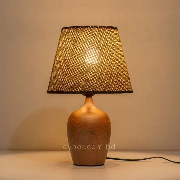 TL398-1-Ceramic Body Wooden Texture Table Lamp with Laminated Woven Fiber Shade (5)