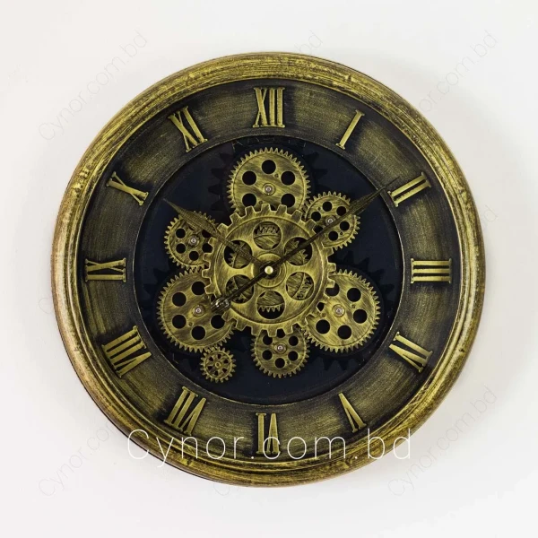 WC495-Antique-Roman-Antique Mechanical Gear Quartz Wall Clock with Glass Dial and Fiber Body (2)