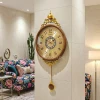 WC684-Golden-Luxury Ornate Pendulum Wall Clock with Wooden Body and Golden Metal Accents (1)