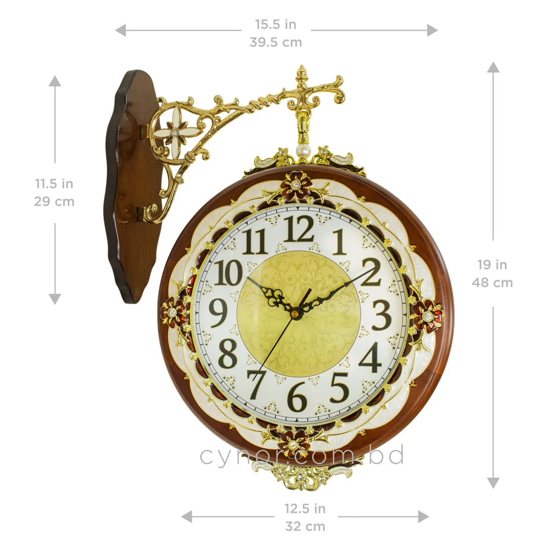 WC760-Luxury Double Sided Station Wall Clock with Wooden Body and Ornate Metal Design (4) WC760-Luxury Double Sided Station Wall Clock with Wooden Body and Ornate Metal Design (4)