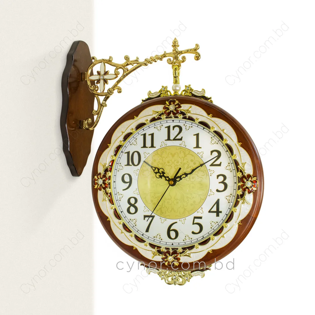 WC760-Luxury Double Sided Station Wall Clock with Wooden Body and Ornate Metal Design (5) WC760-Luxury Double Sided Station Wall Clock with Wooden Body and Ornate Metal Design (5)