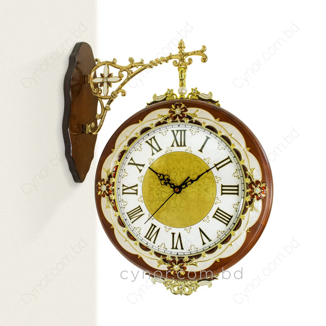 WC760-Luxury Double Sided Station Wall Clock with Wooden Body and Ornate Metal Design (6) WC760-Luxury Double Sided Station Wall Clock with Wooden Body and Ornate Metal Design (6)