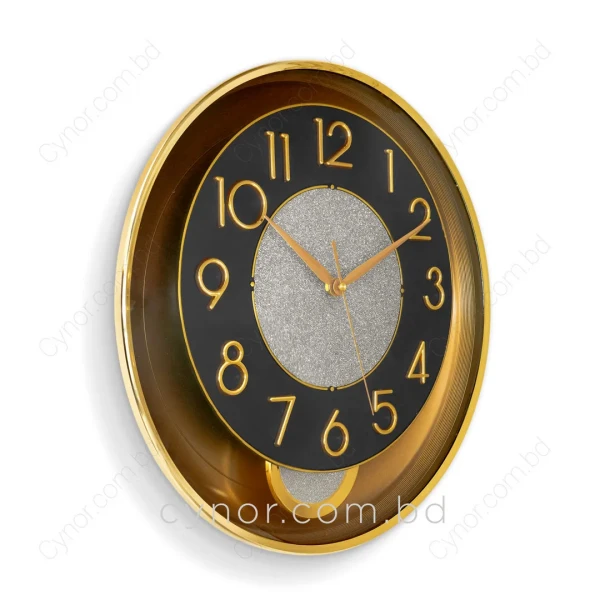 WC761-Black-Stylish Golden Black Pendulum Wall Clock with Fiber Body Glass Dial (3)