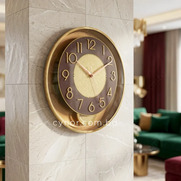 WC761-Chocolate-Stylish Golden Chocolate Pendulum Wall Clock with Fiber Body Glass Dial (1)