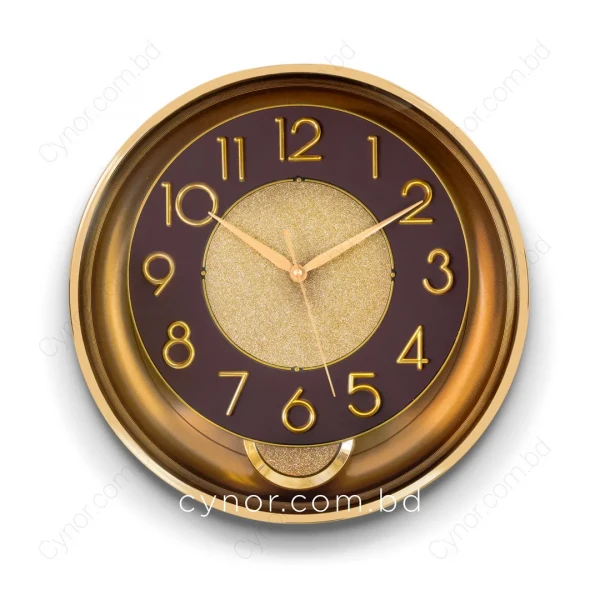 WC761-Chocolate-Stylish Golden Chocolate Pendulum Wall Clock with Fiber Body Glass Dial (2)