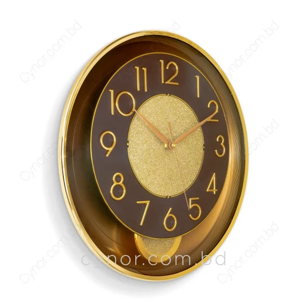 WC761-Chocolate-Stylish Golden Chocolate Pendulum Wall Clock with Fiber Body Glass Dial (3)