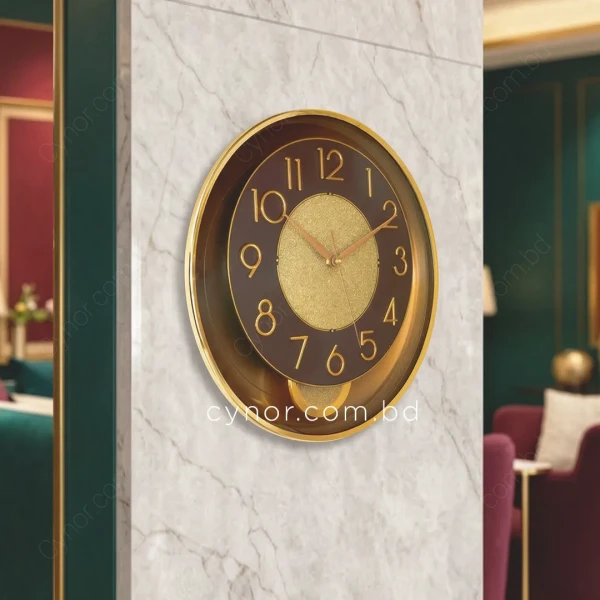 WC761-Chocolate-Stylish Golden Chocolate Pendulum Wall Clock with Fiber Body Glass Dial (8)